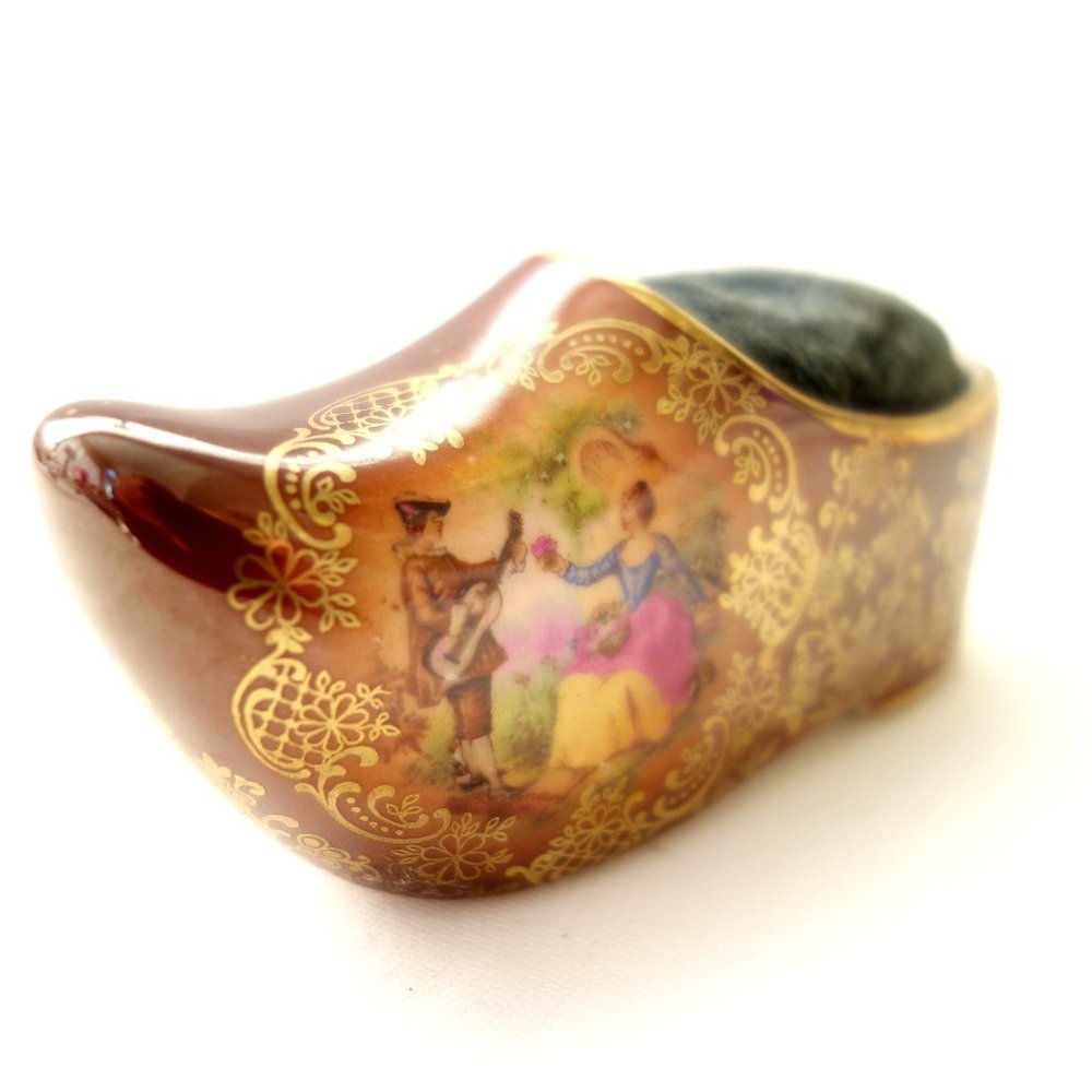 Vintage Waldershof‎ Bavaria Germany Porcelain Miniature Clog Shoe Pin Cushion